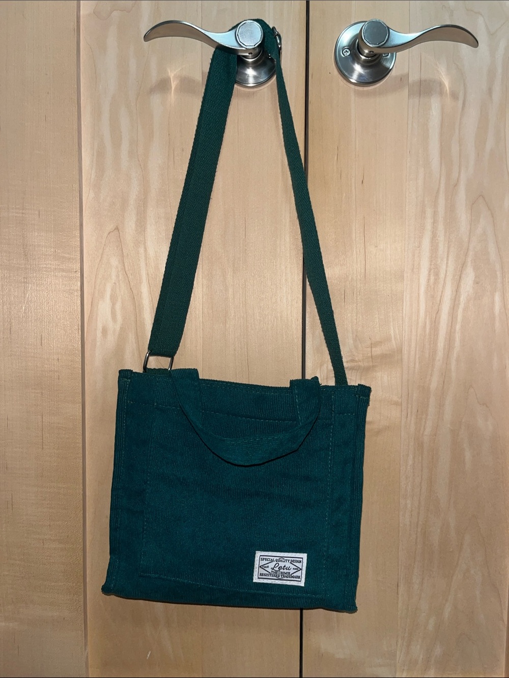 Dark Green Corduroy Shoulder Tote
